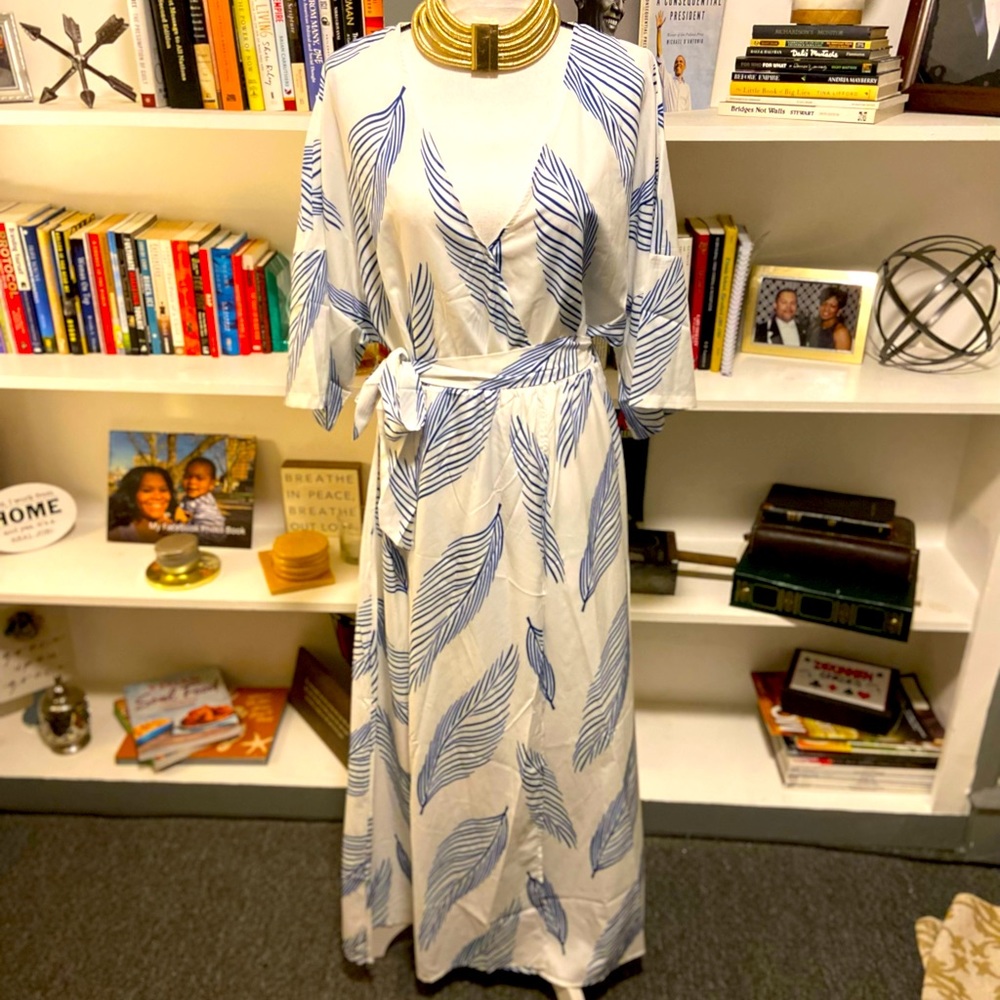Feather Print maxi dress with a side split